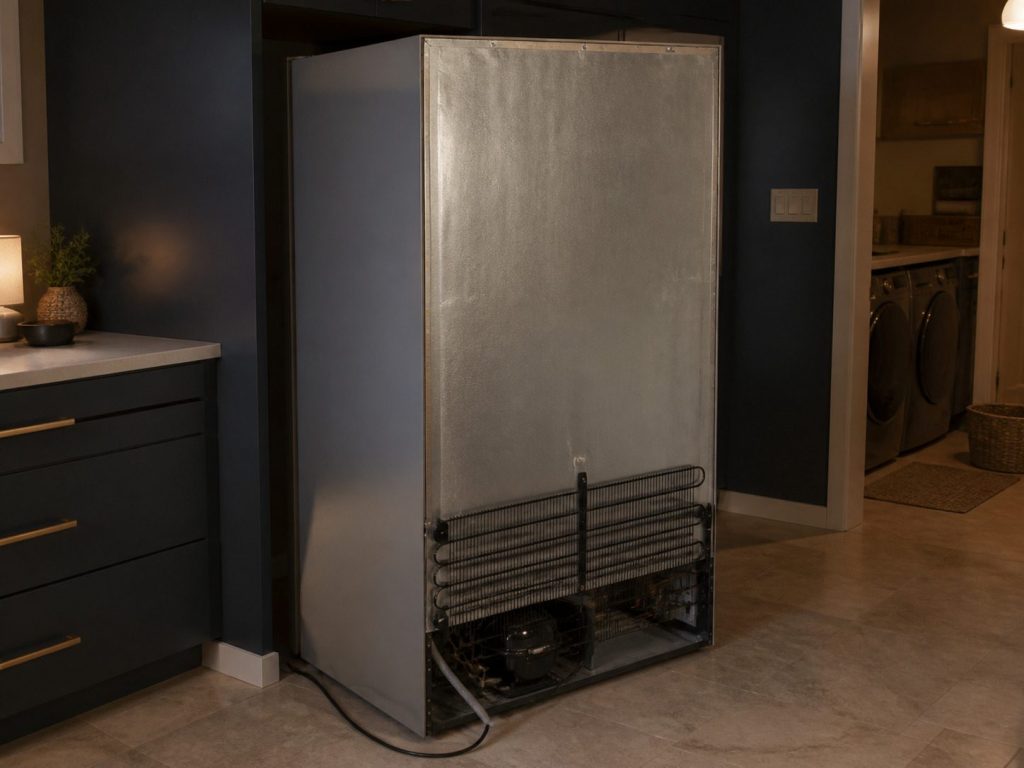 Refrigerator; the catalog line is about its Replacement Rear Panel.
