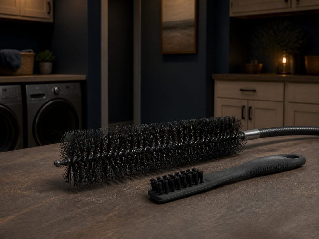 A duct brush and a coil brush together — the two cheap jobs this split says prevent the expensive ones.